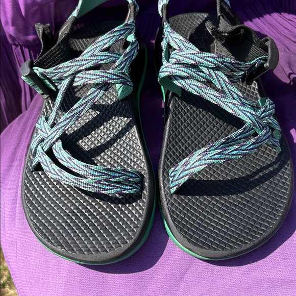 Chaco kids Black Footbed Sandals with Mint and Lavender Straps - Picture 7 of 8
